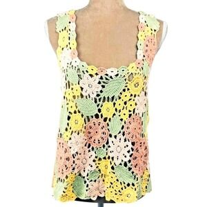 Easy Clothes Crochet Tank Top Womens Pastel Floral Boho Festival Open Knit